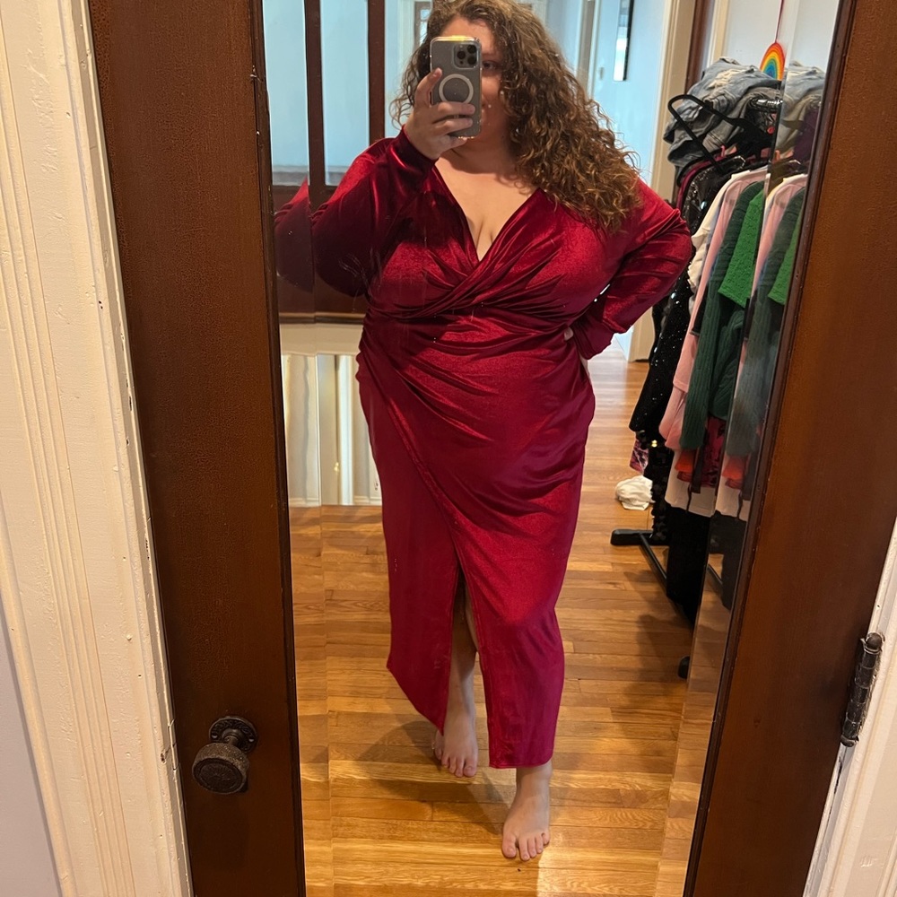 Plus velvet wrap Midaxi dress